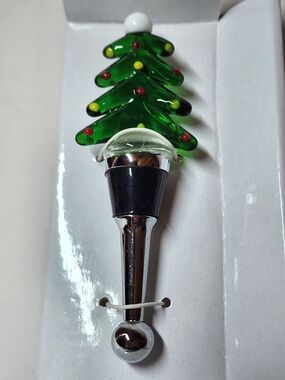 Green Glass Christmas Tree Bottle Stopper